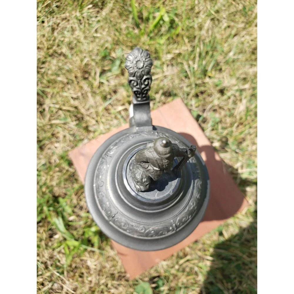 German Regimental Beer Stein Konig Munich Lithopane 1907-10 w/Pewter Lid Handle